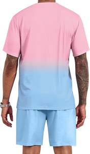 Ensemble de survêtement pour homme à manches courtes, 2 pièces, t-shirt à imprimé tropical, t-shirt hawaïen, short uni, tenue décontractée d'été - Product Image 5