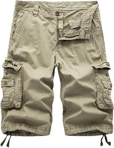 Shorts cargo décontractés respirants pour hommes, en coton épais 100 %, avec poches à rabat, couleur unie, taille haute, fermeture éclair, style sportswear jogger - Product Image 2