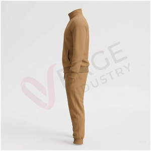 Ensemble de survêtement pour homme, couleur camel, manches longues, col montant, fermeture éclair sur le devant, couleur unie, respirant, coupe décontractée, vêtements d'automne - Product Image 3