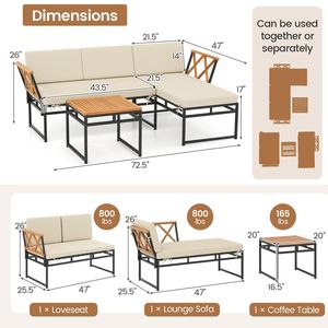 Conjunto de Muebles de Patio en Forma de L de 3 Piezas para Terraza, Jardín y Piscina - Product Image 5