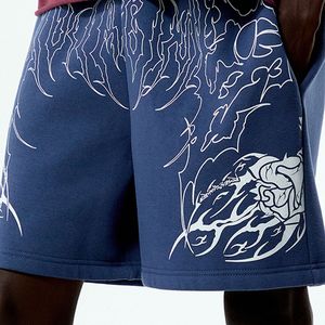 Shorts de survêtement graphiques gothiques Y2K personnalisés pour hommes, en molleton épais, coupe ample, style hip-hop, décontractés, longueur genou, bleus, type Bermuda - Product Image 6