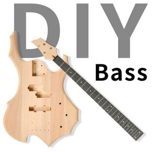 DIY Flame Shaped Style 4-String Electric Bass Guitar Kit Mahogany Body Maple Neck with Accessories - Product Image 1