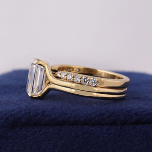 2.00 CT <b>Emerald</b> Cut Lab Diamond Engagement <b>Ring</b> Yellow Gold Double Shank Wedding Band - Product Image 3