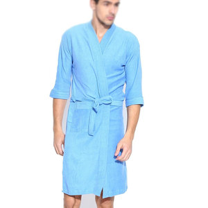 Peignoir classique pour homme à manches longues en coton 100% doux et à séchage rapide pour la maison, l'hôtel, le spa, la station balnéaire, la douche, les voyages, les week-ends - Product Image 1