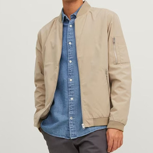 Chaqueta Bomber de Color Sólido para Hombre, Cierre de Cremallera, Cuello Alto, Estilo Casual, Ropa de Otoño, 100% Poliéster, Corte Regular - Product Image 2
