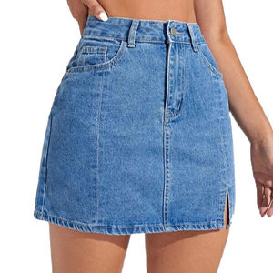 Short en jean taille haute pour femme, couleur unie, avec poches, style décontracté, mini-jupe d'été tissée confortable - Product Image 2
