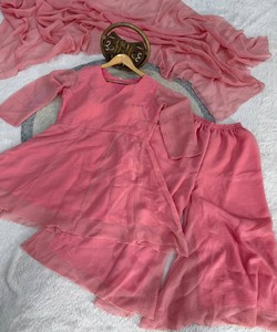 เสื้อผ้าพื้นเมืองสีชมพูสำหรับเด็กเสื้อผ้าแบบเรียบทำจากผ้าไหมกรุบกรอบ - Product Image 3