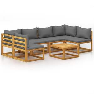 Conjunto de Muebles de Jardín de Madera Natural con Cojines Gris Oscuro - Product Image 2