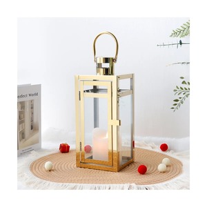 <b>Decorative</b> Antique Style Golden Square Lantern With <b>Lid</b> Heat Resistant Home <b>Decoration</b> Candle Holder - Product Image 4