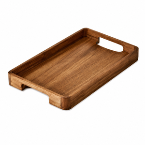 Plateau de service en bois de qualité supérieure avec poignées découpées |   Plateau de service artisanal pour le petit-déjeuner, le café et les aliments, pour la maison, l'hôtel, le restaurant, la cuisine - Product Image 1