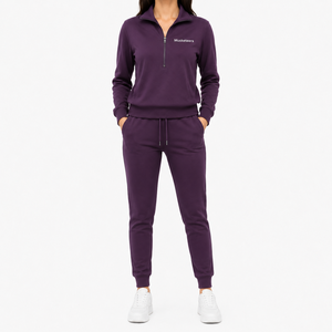 Conjunto Deportivo de Algodón Vintage con Logotipo Personalizado y Bordado de Encaje para Mujer, con Ribete, Cierre de Cremallera, 2 Piezas, para Invierno - Product Image 5