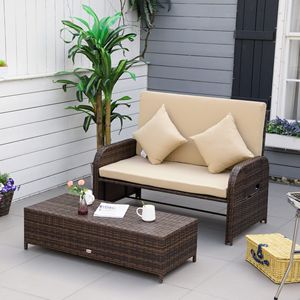 Ensemble de canapé d'extérieur 2 places en rotin tressé avec rangement, repose-pieds et tables d'appoint, résistant aux intempéries, pour jardin et hôpital - Product Image 2
