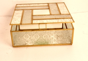 Artisan Design B982 <b>Jewelry</b> Organizer Box with Metal Frame and <b>Mirror</b> Lid <b>Storage</b> for <b>Jewelry</b> Vanity Decor From Uttar Pradesh - Product Image 4