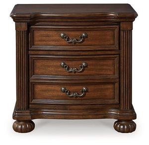 Traditional Mahogany Nightstand 3 Drawer Solid Wood Chest Bedroom <b>Storage</b> Cabinet <b>with</b> Brass Handles Freestanding Design - Product Image 2