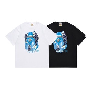T-shirt pour homme, imprimé bouche de requin noir, fermeture éclair, décontracté, manches courtes, 100% coton - Product Image 2