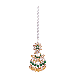 เครื่องประดับมงกุฎแบบอินเดีย Kundan สำหรับผู้หญิง ลายดอกไม้ ชุบทอง ประดับด้วยพลอยมรกต ขายส่ง สไตล์โบฮีเมียน - Product Image 3