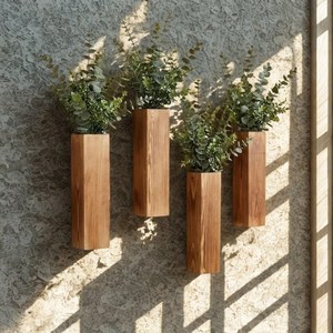 Jarrón de Pared de Madera Maciza Tallada a Mano, Estilo Moderno, Acabado Natural, para Flores Secas y Plantas Verdes, Uso en Escritorio, Diseño Wabi Sabi - Product Image 5