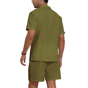 Ensemble coordonné deux pièces pour homme, chemise boutonnée et short, tenue décontractée de plage, shorts unis, ensemble coordonné pour tous les jours - Product Image 6