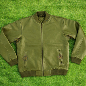 Chaqueta bomber universitaria de cuero genuino de primera calidad, ropa de invierno cálida, estilo urbano informal, abrigo de cuero, chaqueta universitaria. - Product Image 1