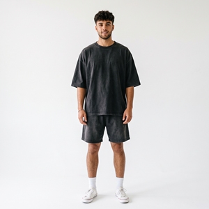 Wholesale <b>Mens</b> Summer Casual Wear <b>Shorts</b> <b>Short</b> Sleeve T-<b>Shirt</b> <b>Sets</b> Solid Pattern Breathable Lightweight Knitted 2-Piece <b>Sets</b> - Product Image 1