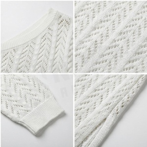 One-Shoulder Knitted <b>Maxi</b> Dress With Drawstring Waist Geometric Pattern <b>White</b> Women's Asymmetric Long Sleeve Dress - Product Image 4