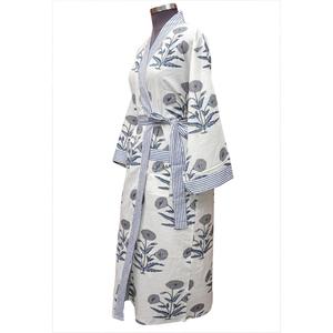 Bata Larga de Algodón 100% para Mujer con Bordado Floral, Cuello en V, Manga Larga, Estilo Clásico, Cierre con Cinturón, Suave, Transpirable y de Secado Rápido - Product Image 2