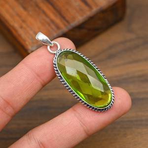 Pendentif en pierre précieuse péridot, argent sterling 925, bijoux bohèmes uniques faits à la main, pendentif péridot naturel, cadeau de Noël - Product Image 5