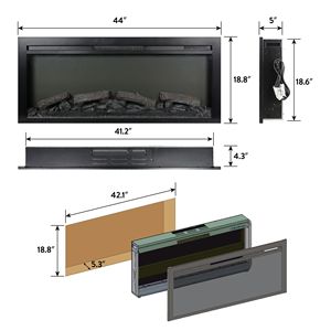 Caminetto Elettrico da Incasso a Parete da 44 Pollici con Luce LED Moderna e Telecomando, Fiamma Imitata per Casa e Camper, Materiale in Vetro - Product Image 5