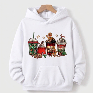 Sudadera con Capucha Navideña Roja de Algodón Estampada con Diseño de Bebidas Navideñas y Galletas de Jengibre, Unisex, Informal, para Invierno - Product Image 3