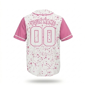 Maillot de baseball personnalisé à pois roses avec nom et numéro, uniforme sublimé pour adultes, vêtements de sport respirants à manches courtes unisexes - Product Image 3