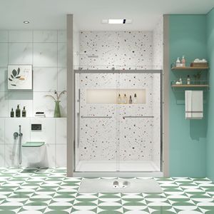 Porta doccia 6074 Bypass con 5/16 \ "in vetro temperato e porta scorrevole con finitura nichel spazzolato - Product Image 2