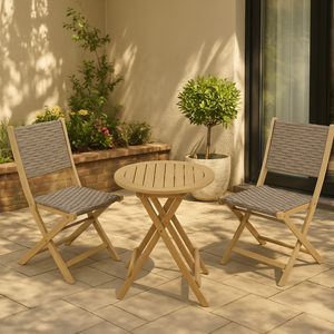 Wicker Folding <b>Bistro</b> Set with 2 Chairs and <b>Table</b> for Outdoor Garden Use Modern Style Solid Wood Frame - Product Image 1