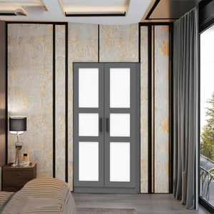 FURNIZONE Armario de Dormitorio Moderno Contemporáneo de Madera Gris con 2 Puertas, Mueble de Almacenamiento Minimalista para Hotel y Hogar 12_0147 - Product Image 1