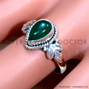 Anillo de Boda de Plata de Ley 925, Ligero, con Piedra Preciosa de Ónix Verde Natural con Engaste de Bisel en Forma de Perla para Mujer, Venta al por Mayor - Product Image 3