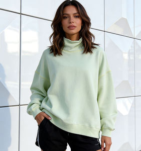 Sweat-shirt oversize vert pâle pour femme, col montant, en molleton épais de qualité supérieure, à manches longues, pull décontracté minimaliste - Product Image 1