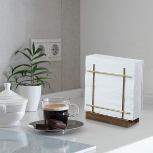 Porte-serviettes pour table et cuisine, distributeur de serviettes en métal doré avec base en bois, décoration de table moderne style ferme - Product Image 2