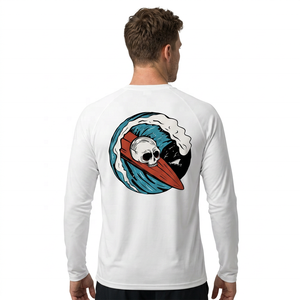 T-shirt à manches longues pour homme avec imprimé crâne sur le dos, séchage rapide, jersey décontracté, blanc - Product Image 3