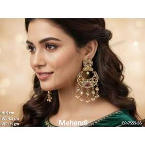 ชุดต่างหูเมเฮนดีสำหรับผู้หญิง ดีไซน์ดั้งเดิม น้ำหนักเบา เคลือบทอง ต่างหูสไตล์ชาติพันธุ์ เหมาะสำหรับงานแต่งงาน เมเฮนดี ฮัลดี - Product Image 4