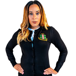 Black Pearled Button <b>Cardigan</b> Women Embroidered Crest Long Sleeve Knit Sweater Pearl Button Front Casual Fashion Ladies - Product Image 4