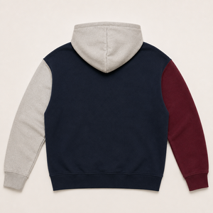 Sweat à capuche unisexe 100 % coton French Terry, color block, fermeture éclair, manches contrastantes, lettrage appliqué, style streetwear, poche avant, coupe ample - Product Image 2