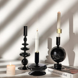 Porte-bougie en métal noir, ornement de luxe léger, sensation haut de gamme, formes géométriques, vase horizontal de chevet, décoration pour bougies - Product Image 5
