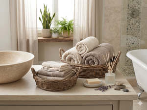 Eco Friendly Handmade Natural Rattan Serving Tray Set Round Woven <b>Wicker</b> <b>Basket</b> With <b>Handles</b> For Home Decor Storage Serving - Product Image 6