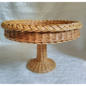Corbeille à fruits sur pied en rotin tressé à la main, panier central en osier naturel pour comptoir de cuisine, décoration rustique en jacinthe d'eau - Product Image 4