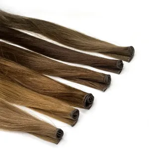 Long Brown Indian Human Hair Straight Silk Base Double Drawn <b>Clip</b> in Remy Hair 100% Density Full Head Set - Product Image 5