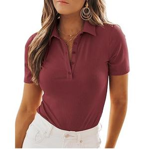 Polo tricoté respirant à manches courtes pour femme 2026 – Motif uni, prix abordable - Product Image 6