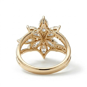 Anillo de Compromiso de Oro Sólido de 14K/18K, Oro Amarillo, con Forma de Marquesa, Diseño Floral, Joyería de Lujo para Mujer - Product Image 4