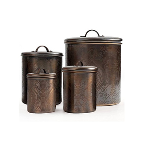 Luxury Hammered Copper Finish Stainless Steel Kitchen Canister Set Of Airtight Food <b>Storage</b> Jars For Flour Sugar Coffee - Product Image 2