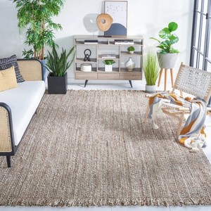 Tapis Bohème Rectangulaire en Jute Tissé Plat Couleur Unie pour Salon, Écologique, Fait Main, à Poils Courts avec Franges - Product Image 1
