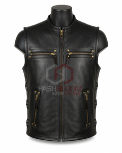 Chaleco Casual de Verano para Hombre, de Cuero Genuino, con Cuello Mao, Transpirable, con Cierre, Múltiples Bolsillos, para Trabajo, Fotografía y Pesca - Product Image 1