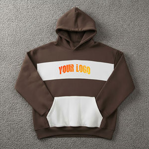 สินค้ามาใหม่ 2026 เสื้อฮู้ดผู้ชายสีน้ำตาล ผ้าฟลีซ กันน้ำ ลายทางสีขาวด้านหน้า พิมพ์โลโก้ สวมใส่สบาย ทรงปกติ มีซับใน - Product Image 1